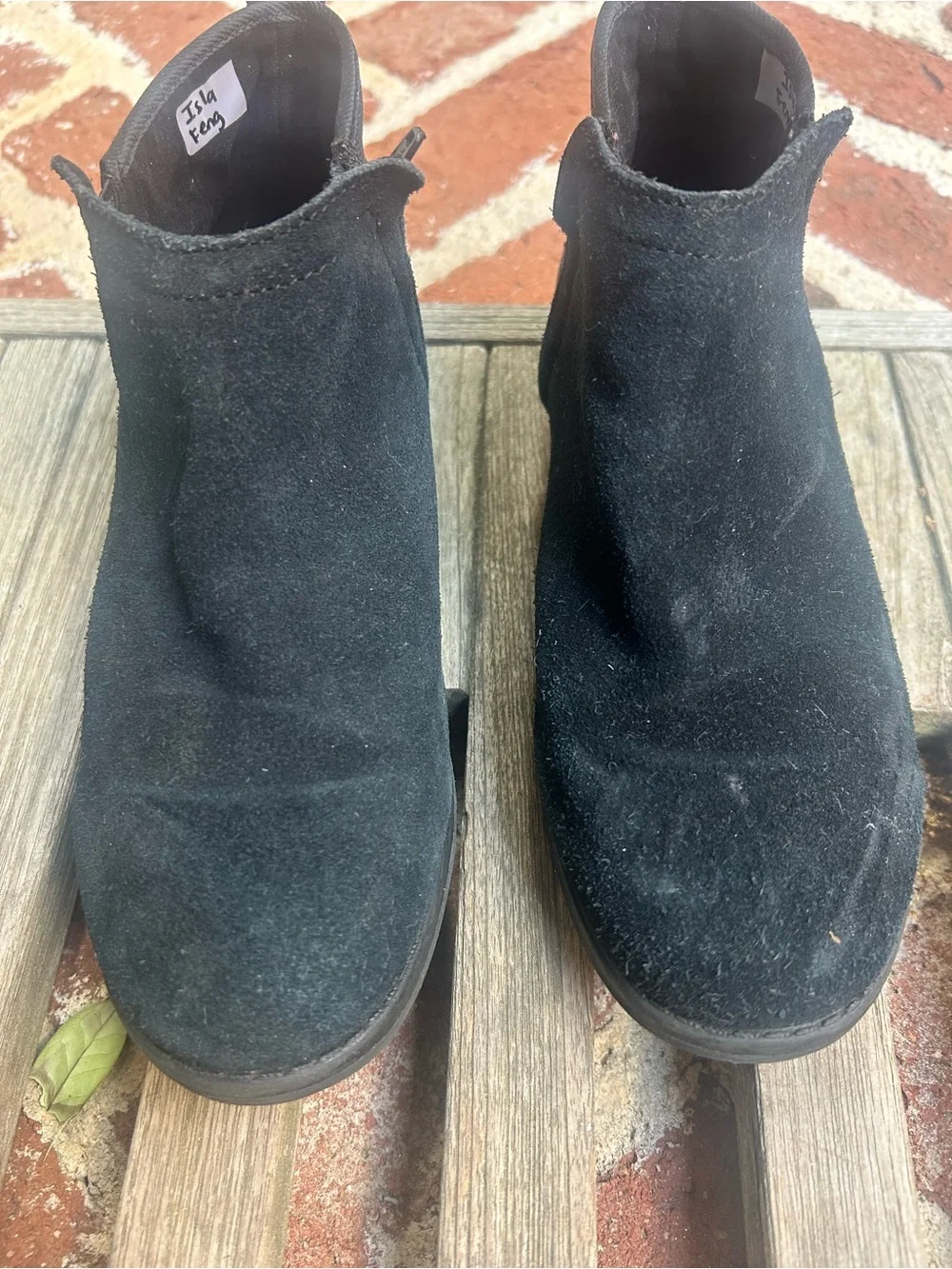 Toms Kids Black Suede Booties W/ Glitter Detail, Side Zipper Girls Size 3